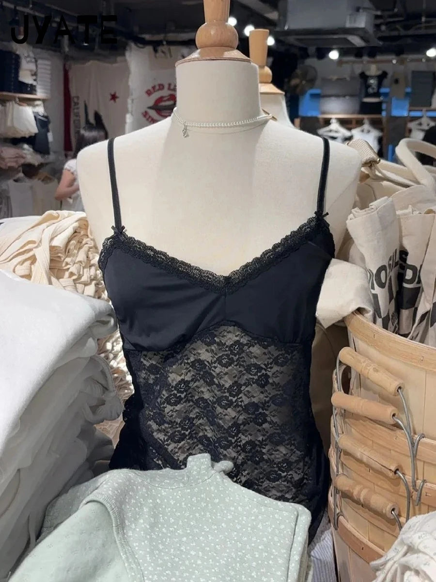Sexy Lace Bow Transparent Bra Tank Tops Women Summer  Streetwear Sleeveless V-Neck Thin Slim Vest Sweet Vintage Chic Camis Y2K