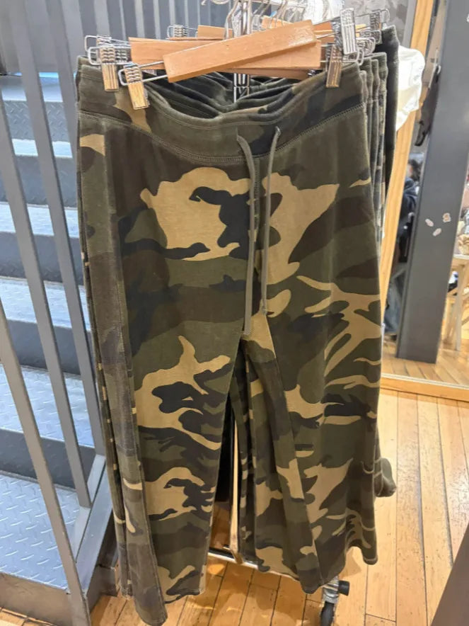 Camouflage Raw Hem Wide Leg Long Pants Women Cotton Drawstring High Waist Joggers Sweatpants Vintage Streetwear Loose Trousers