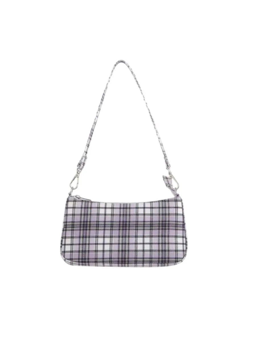 Sweet Purple Plaid Shoulder Bag Preppy Style High Zipper High Quality Ladies Bags New Vintage Streetwear Preppy Style Handbags