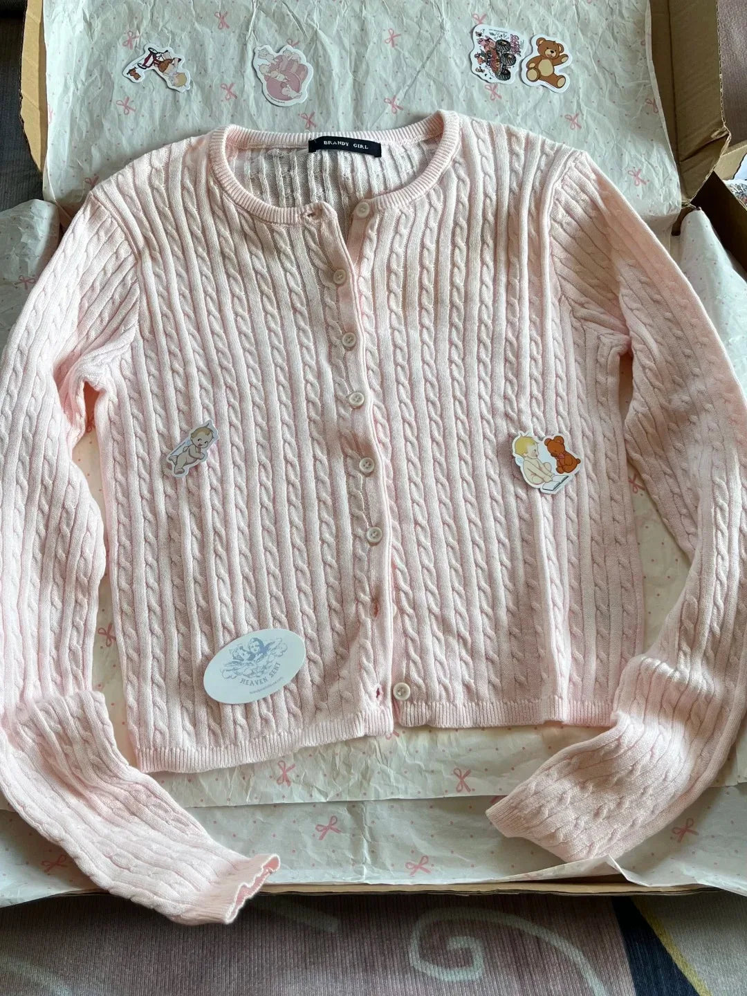 Twist flower Knitted Sweater Cardigan Crew Neck Single Breasted Long Sleeve Slim Coat Vintage Streetwear Simple Crop Top Y2K