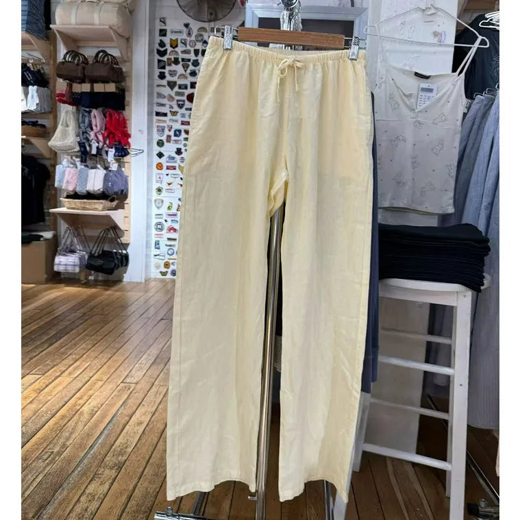 Yellow Drawstring Straight Sweatpants Women Linen and Cotton Casual High Waist Sport Long Pants Sweet Cute Preppy Style Trousers