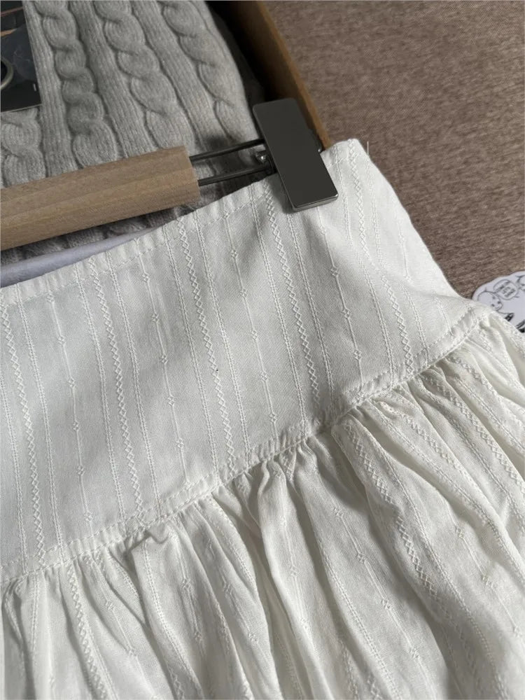 Lace-up A-line Shirks Women Summer Simple Cotton Low Waist Elastic Eyelet Pleated Mini Skirts Sweet Cute Streetwear Falda Y2K