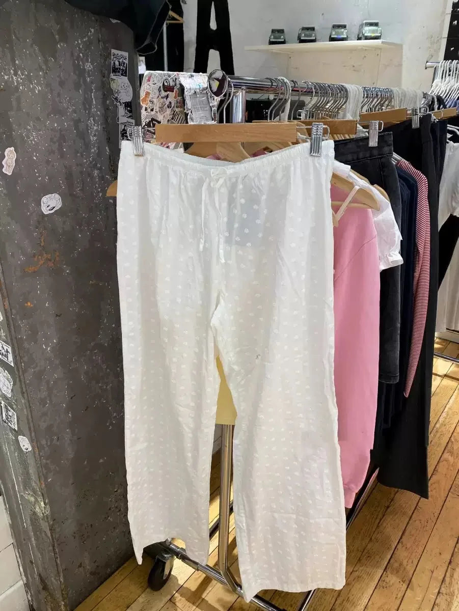 White Drawstring Straight Sweatpants Women Spring Y2K Cotton Linen Casual High Waist Trousers Sweet Cute Sport Long Pants New