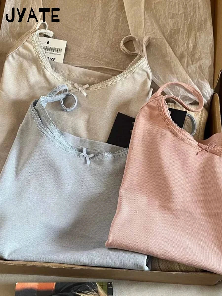 Fashion Bow O-neck Sleeveless Tank Tops Women Summer Street Casual Cotton Simple Basic Crop Vests Vintage Chic Sweet Camis Y2K