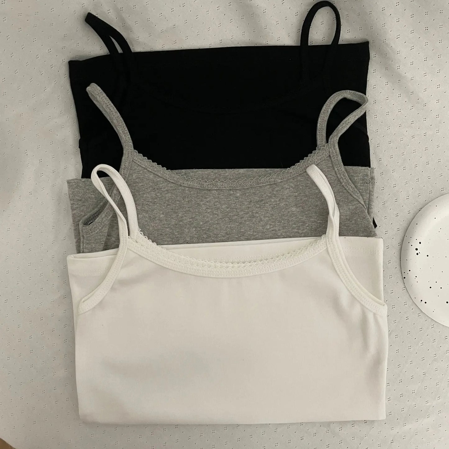 Basic Lace Trim Slim Tank Top Women Summer Casual Sleeveless Cotton Slim U collar Camisole Sweet Cute All-match Vest Tops Y2K