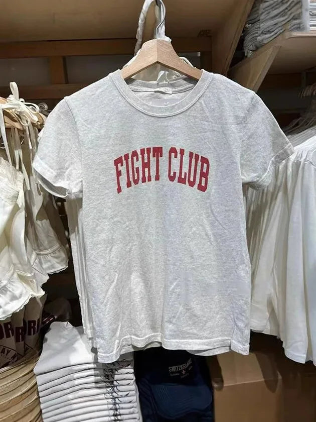 Letter Print White T-shirt Women New Casual Streetwear Cotton Round Neck Short Sleeve Tee Shirt Vintage Sweet Tshirts Y2K Tops