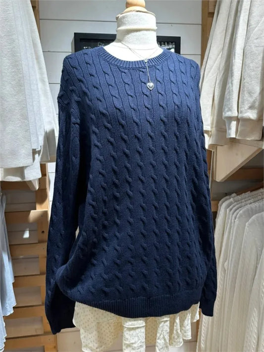 Twist Knit Loose Sweaters Autumn Cotton Warm O-neck Casual Preppy Style Pullover Tops Sweet Vintage Streetwear Chic Jumper Y2K