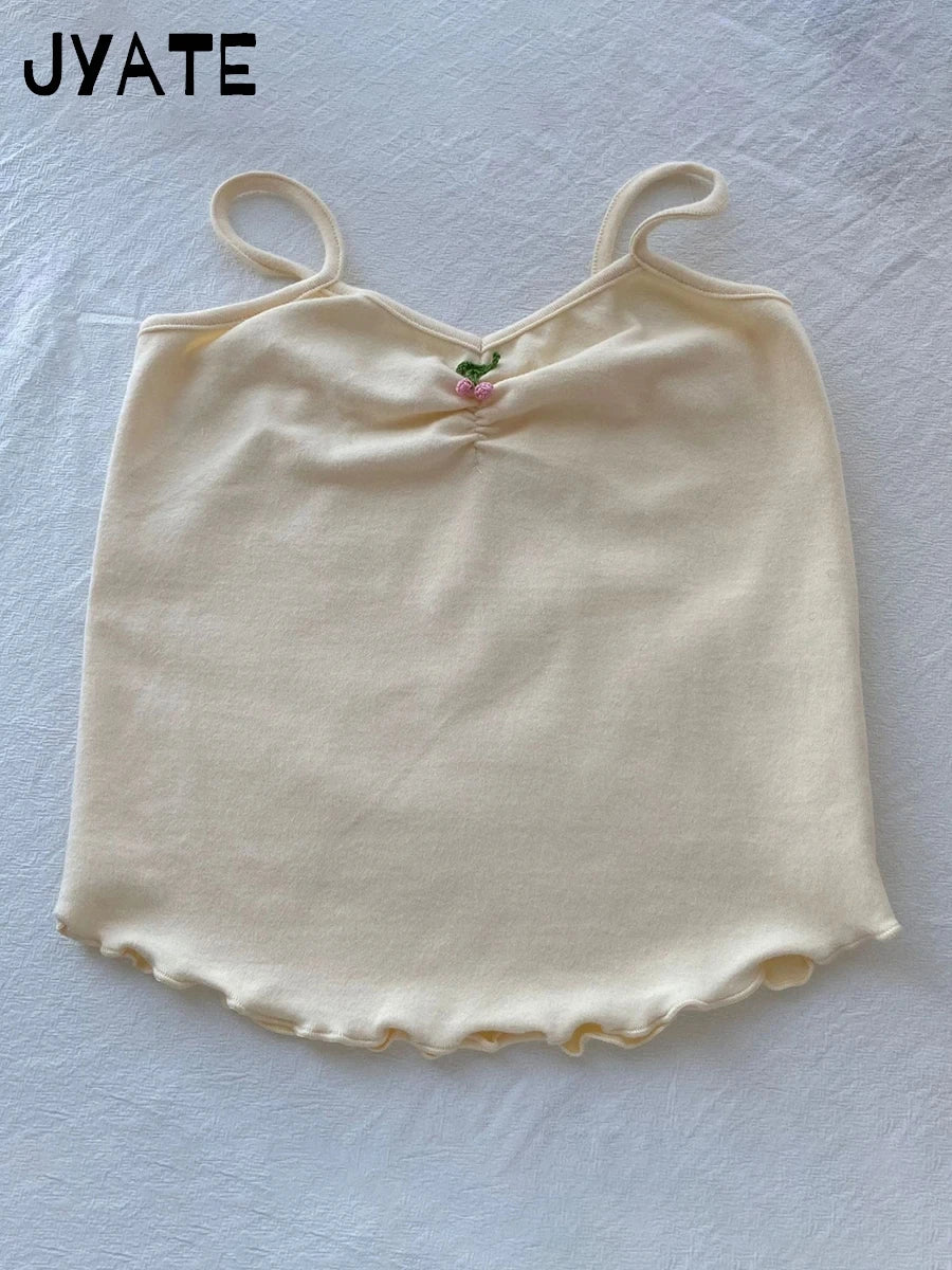 New Sweet Tie Flowers Fungus Trim Camis Women Cotton Streetwear Slim Simple Cropped Vests Cute Basic Preppy Style Tank Tops Y2K