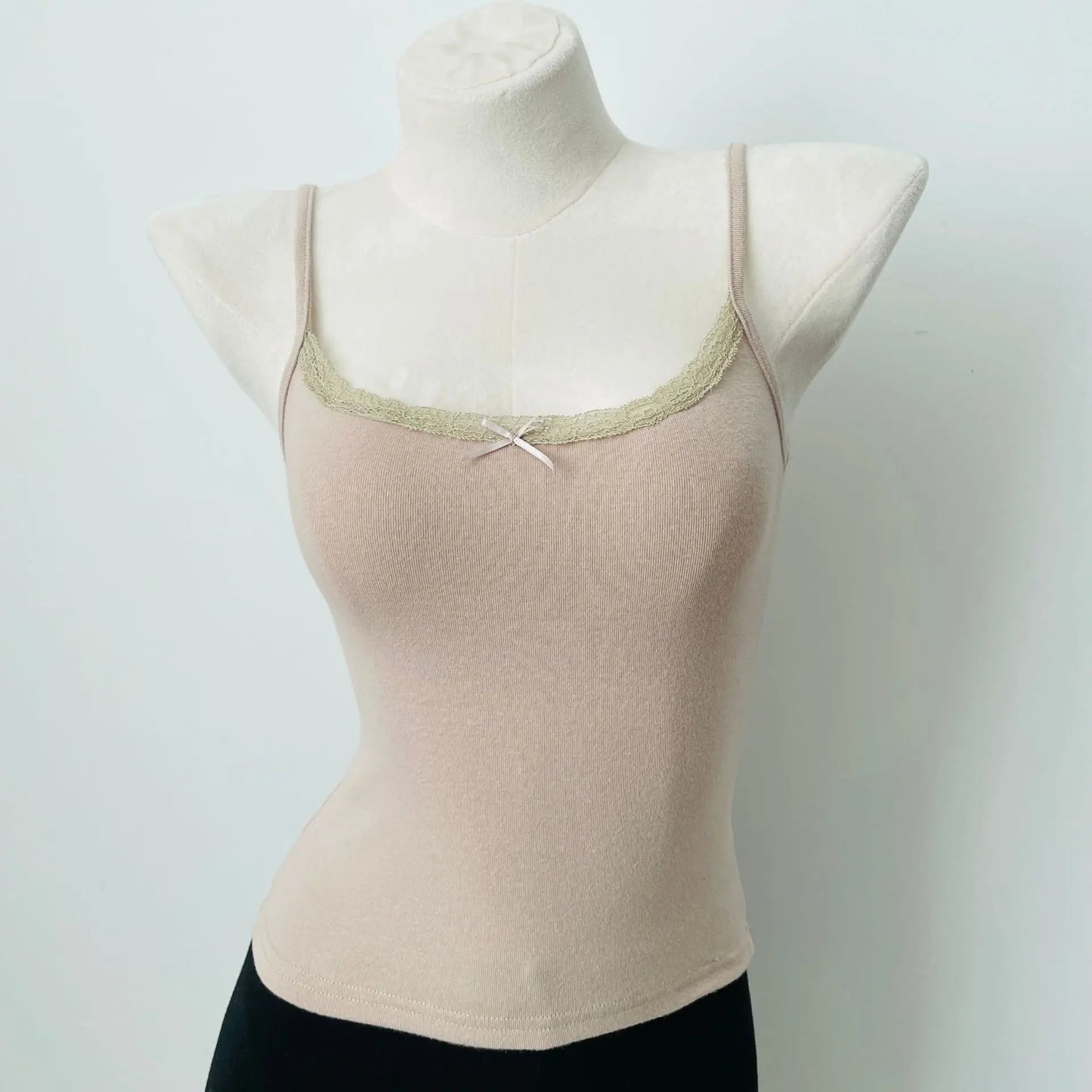 Cute Cotton Soft Lace Trim Tank Tops Women New Summer Solid Chic Bow Slim Cropped Vests Sweet Preppy Style Casual Camisole Y2K