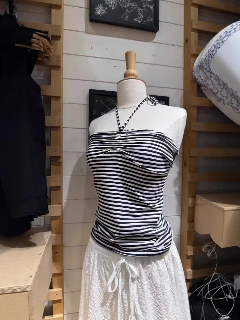 Black Drawstring Folds Strapless Tank Top Women New Summer Cotton Slim All-match Camis Sweet Harajuku Preppy Style Vest Y2K Tops