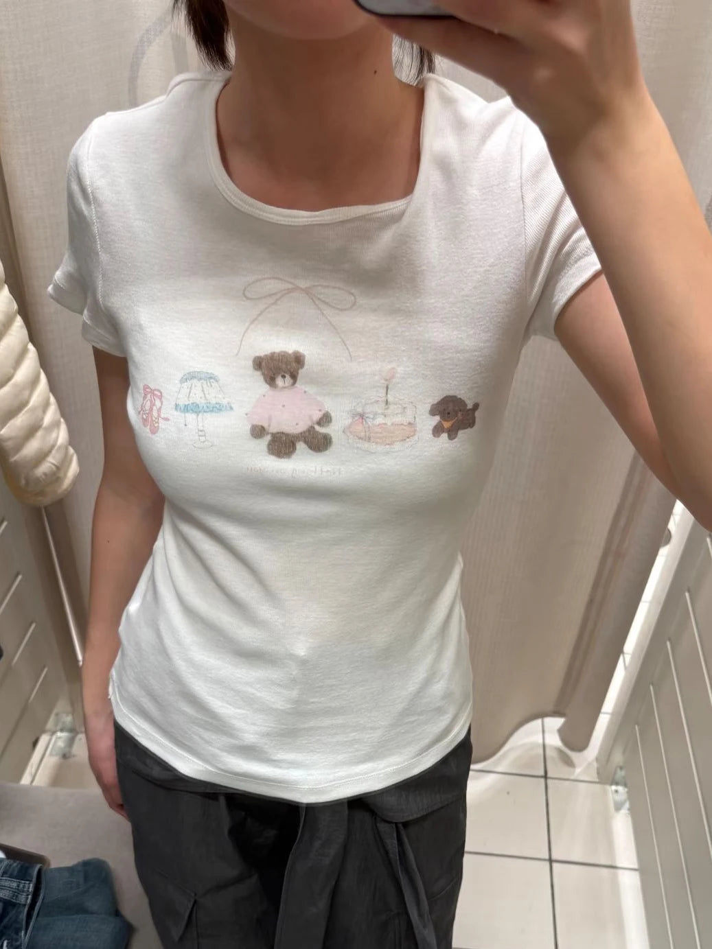 Cartoon Print Slim T-shirts Woman Summer Casual O-neck Cotton Short Sleeve T-shirts Female Cute Sweet Preppy Style Tee Tops y2k