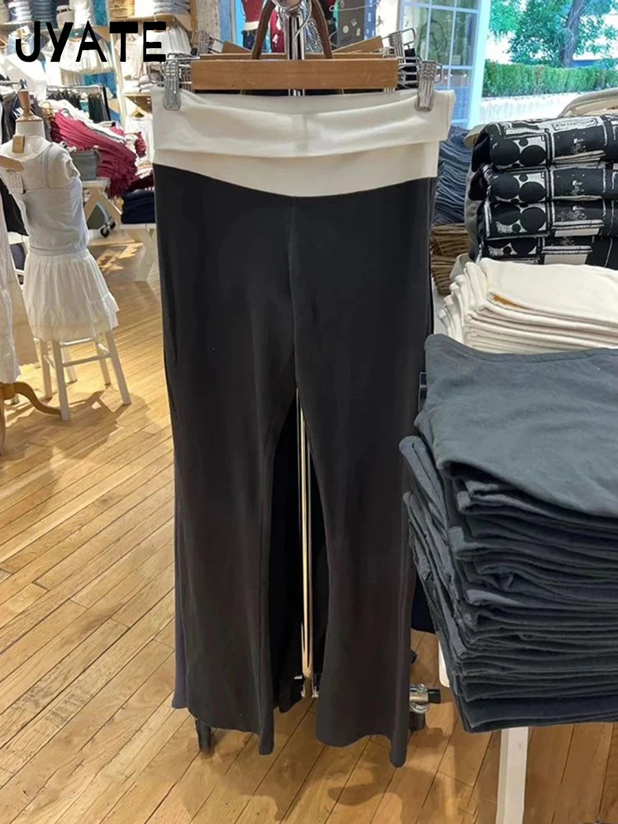 Solid Flip Up Skinny Cotton Yoga Pants Women Casual Simple Elastic High Waist Flare Pant Sweet Cute Straight Sport Trousers Y2K
