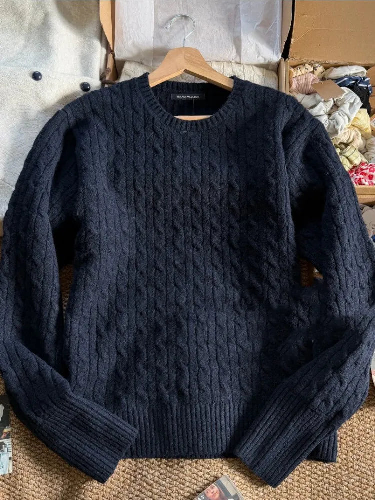 Twisit O-neck Knitted Sweater Women Autumn New Casual Loose Long Sleeve Pullover Tops Vintage Simple Chic Jumper Sweaters