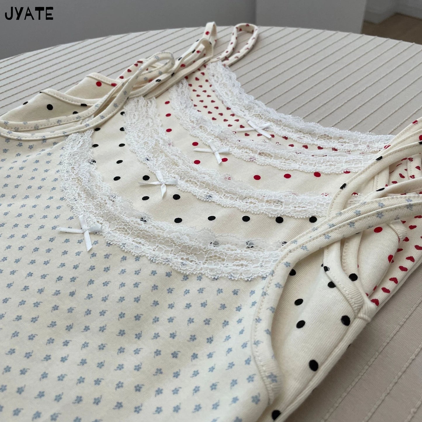 Cute Print Lace Trim Bow Tank Tops Women Cotton Casual Slim Sleeveless Crop Top Female Sweet Preppy Style Camisole Y2K Clothes