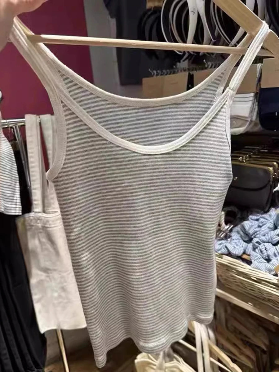 Sweet Slim Pink Striped Camisole Women Summer New Cotton Streetwear Sexy Cute Sleeveless Vests Female Chic Vintage Y2K Tank Tops