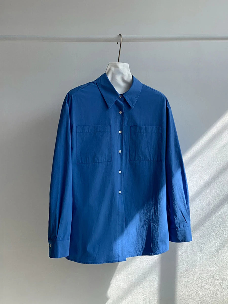 Basic Simple Buttons Blouse Tops Women New Streetwear Solid Turn-down Collar Long Sleeve Tee Sweet Chic Elegant T-shirts Y2K Top