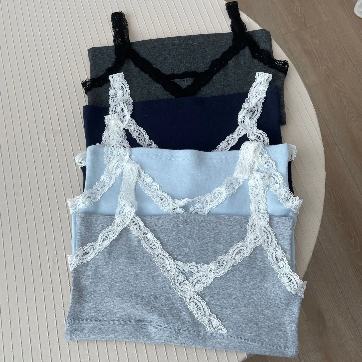 Lace Trim V-neck Sleeveless Vests Women Summer New Sexy Solid Cotton All-match Slim Tank Tops Cute Preppy Style Sweet Camis Y2K