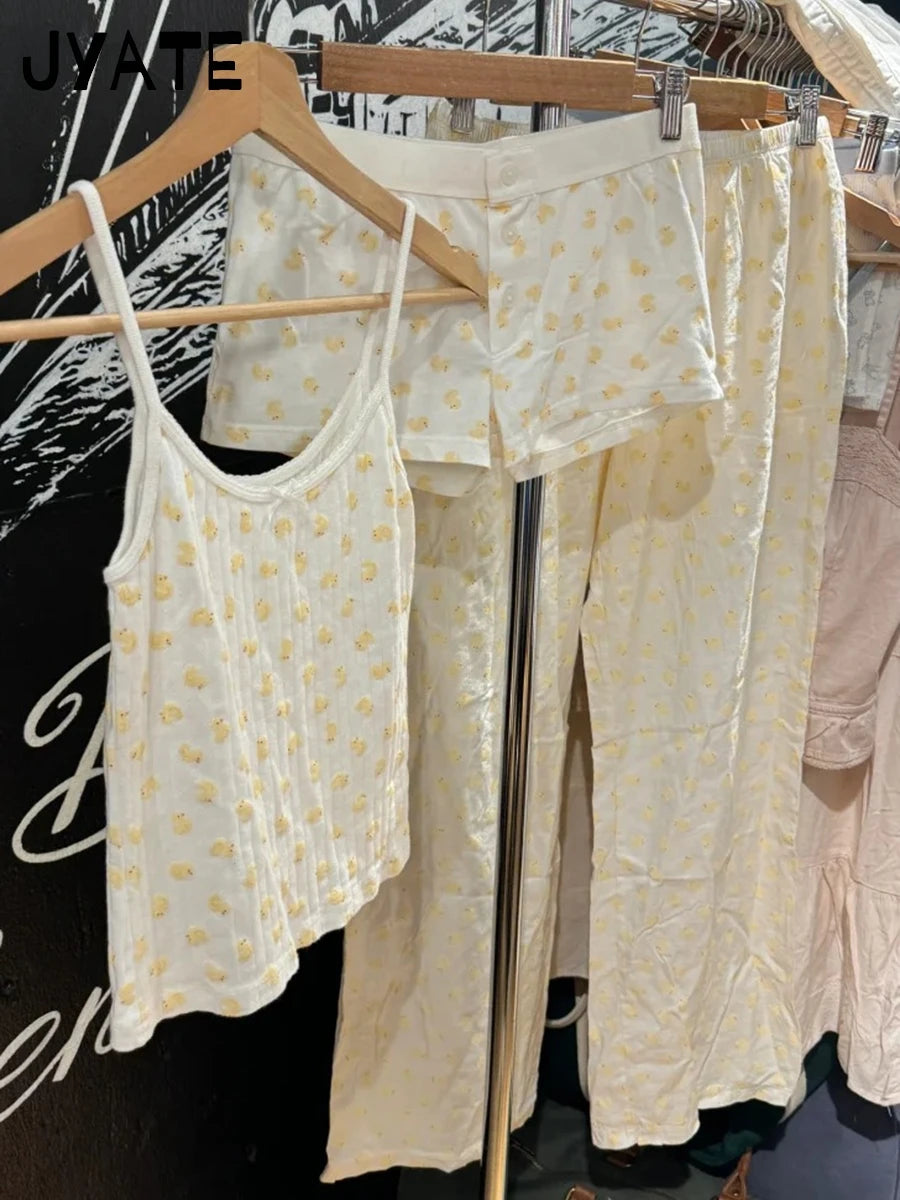 Cute Little Duck Bow Tank Tops Women Summer New Cotton Soft Chic Slim Eyelet Sleeveless Vests Sweet Casual Vintage Camisole Y2K