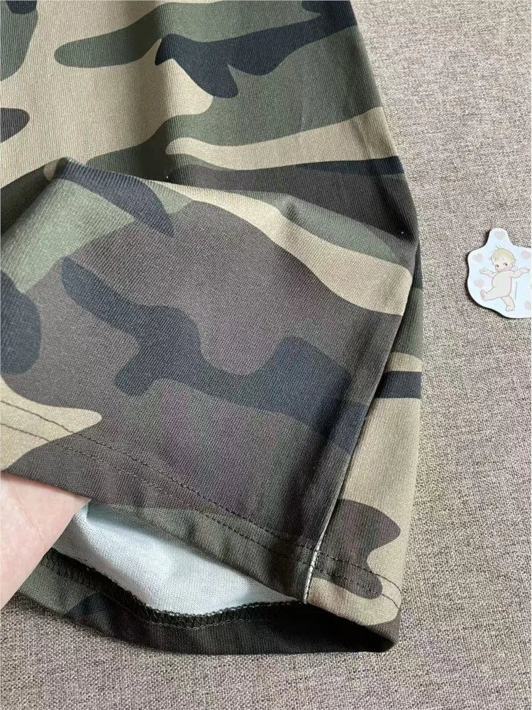 Camouflage Drawstring Joggers Sweatpants Women Streetwear Casual High Waist Wide Leg Pants Vintage Preppy Style Loose Trousers