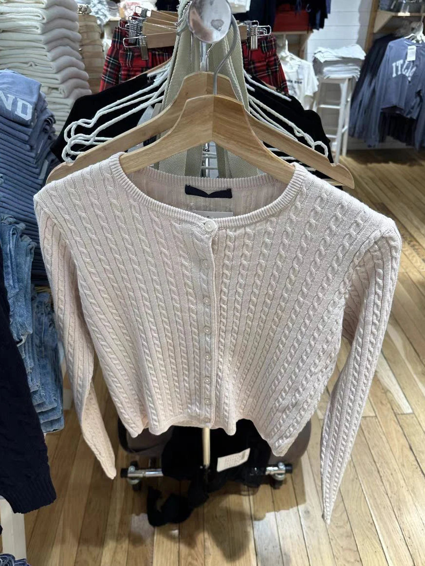 Christmas Red Pockets Slim Knitted Cardigan Woman O-Neck Long Sleeve Cotton Sweaters Sweet Preppy Style Knitwear Coat Tops
