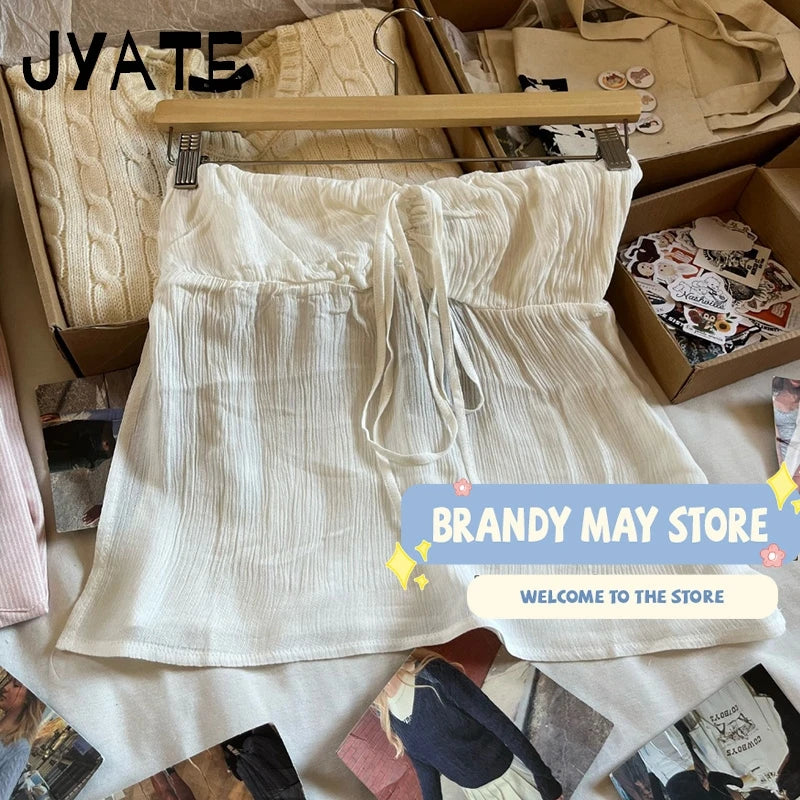 Vintage Sexy Strap Halter Neck Folds Camisole Women New Casual Side Slits Slim Sleeveless Cropped Vests Sweet Street Tank Tops