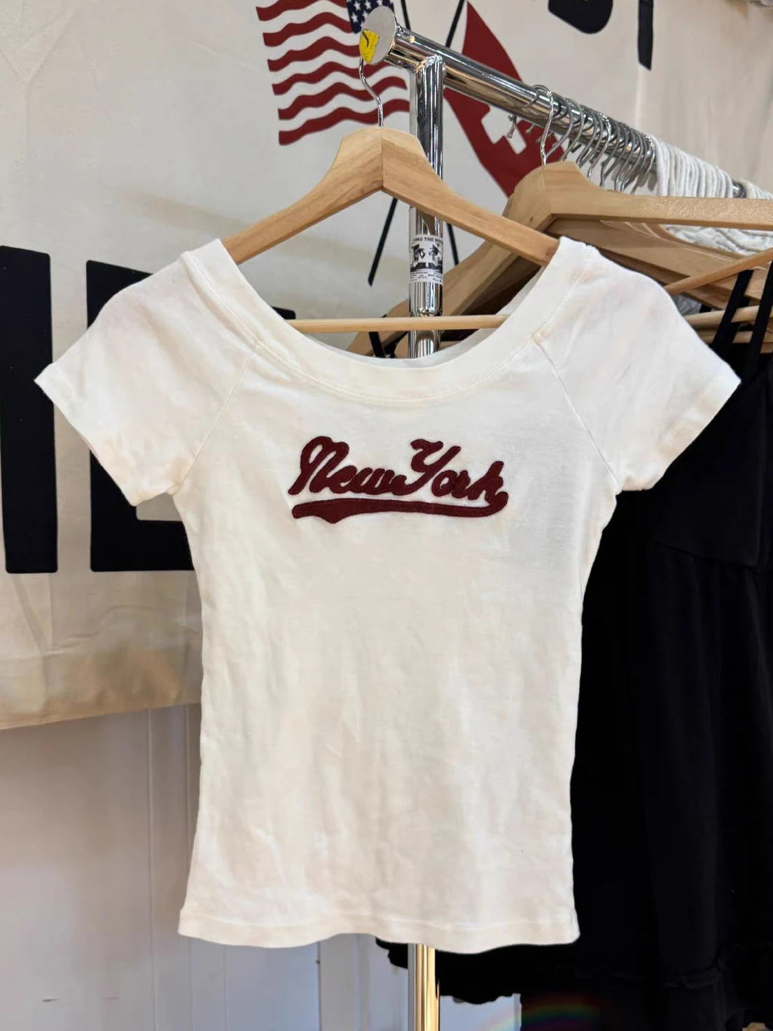 Letter Embroidery Slim Crop Top Women Casual Slash Neck Cotton Short Sleeve T-shirts American Vintage Streetwear Sweet Tee Tops