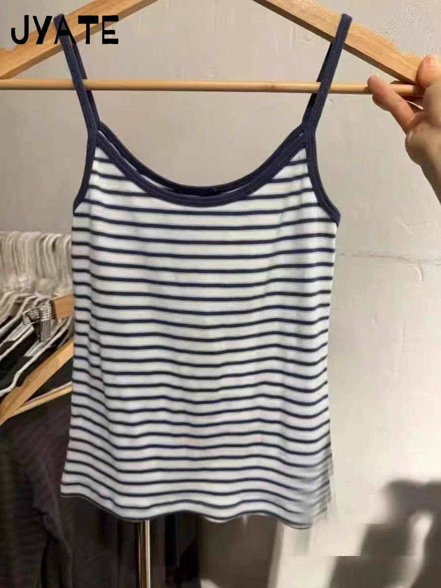 American Striped Patchwork Slim Tank Tops Women New Cotton Casual Simple Sleeveless Vests Vintage Streetwear Chic Camisole Y2K