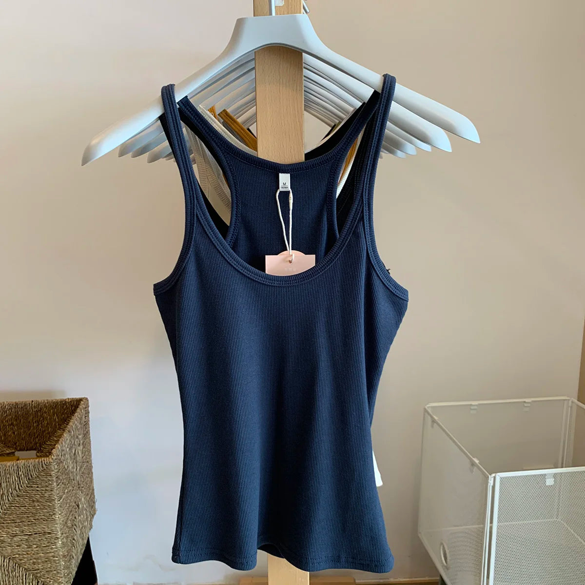 Vintage Solid Ribbed U-neck Tank Tops Women Summer New Streetwear Basic Sleeveless Vests Sweet All-matchCasual Slim  Camisole