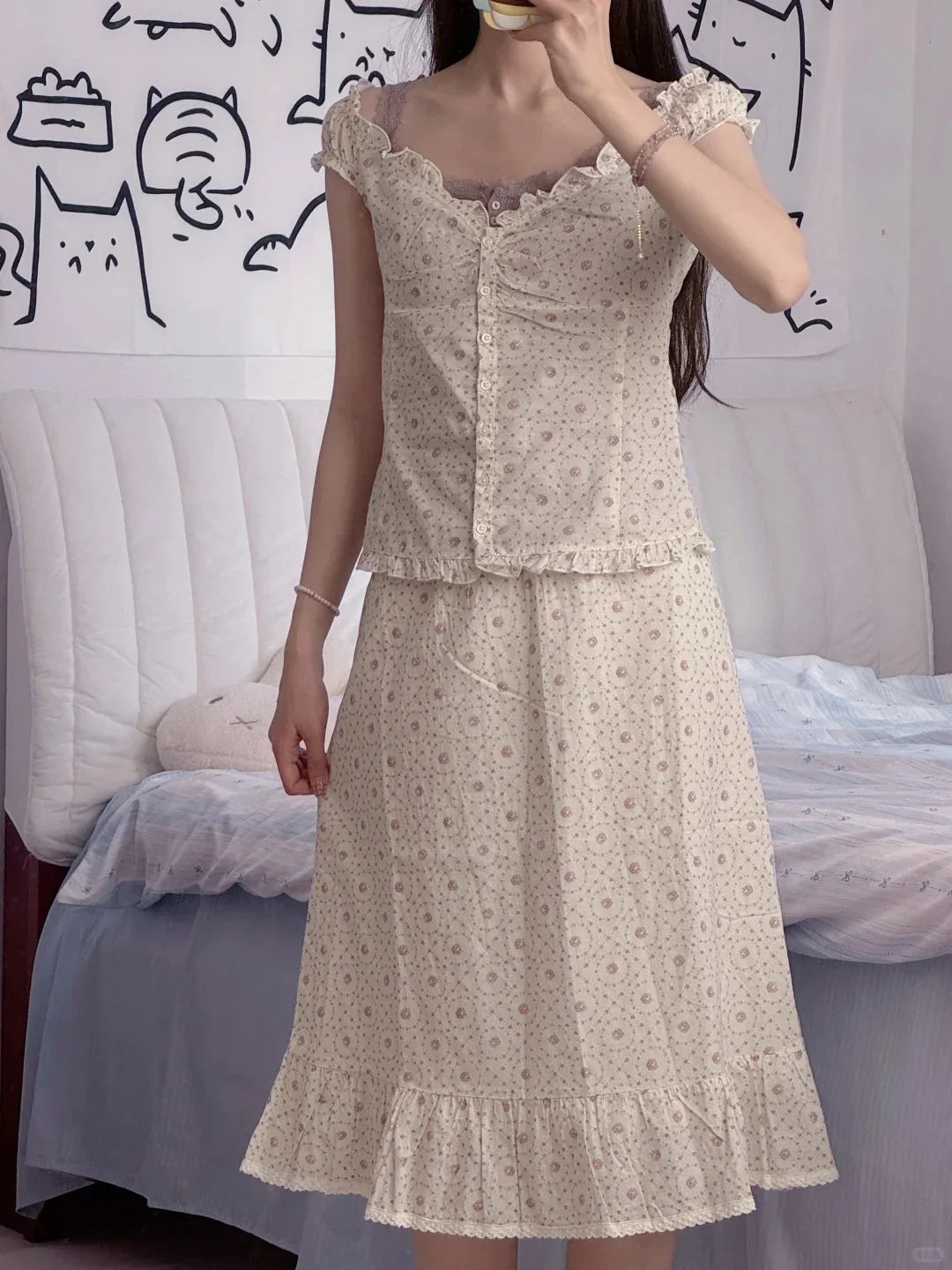 Purple Floral High Waist A-line Skirt Women Summer Streetwear Casual Preppy Style  Mini Skirts Female Sweet Cute Elegant Falas