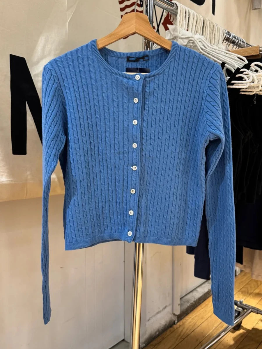 Red Twist flower Knitted Sweater Cardigan O-Neck Single Breasted Long Sleeve Slim Coat Vintage Streetwear Simple Crop Top Y2K