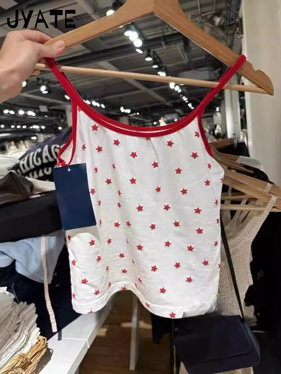 Letter Embroidery Eyelet Camisole Women New Cotton Soft Lace Trim Casual Slim Sleeveless Cropped Vests Sweet Cute Tank Tops Y2K