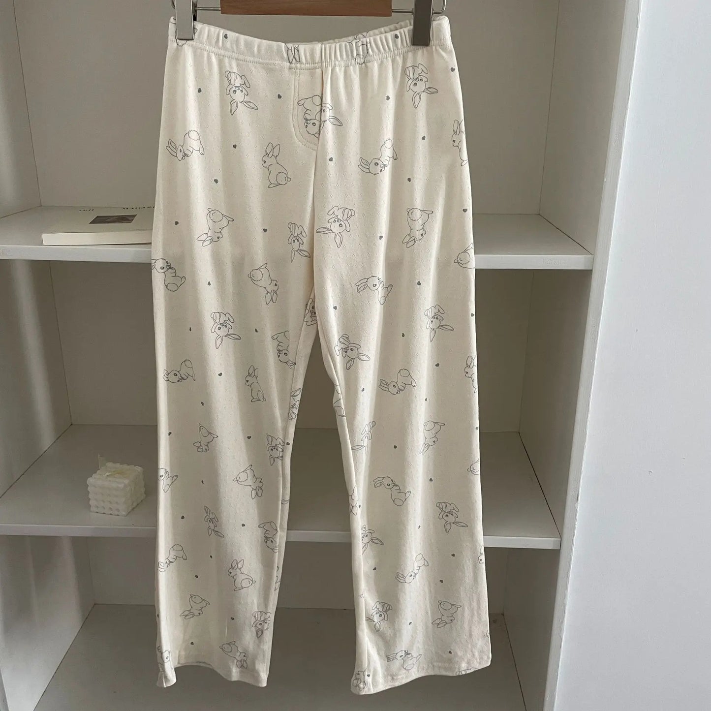 Cute Print Cotton Long Pants Women All-match Soft Elastic High Waist Pajama Trousers Sweet Vintage Preppy Style Home Pant Y2K