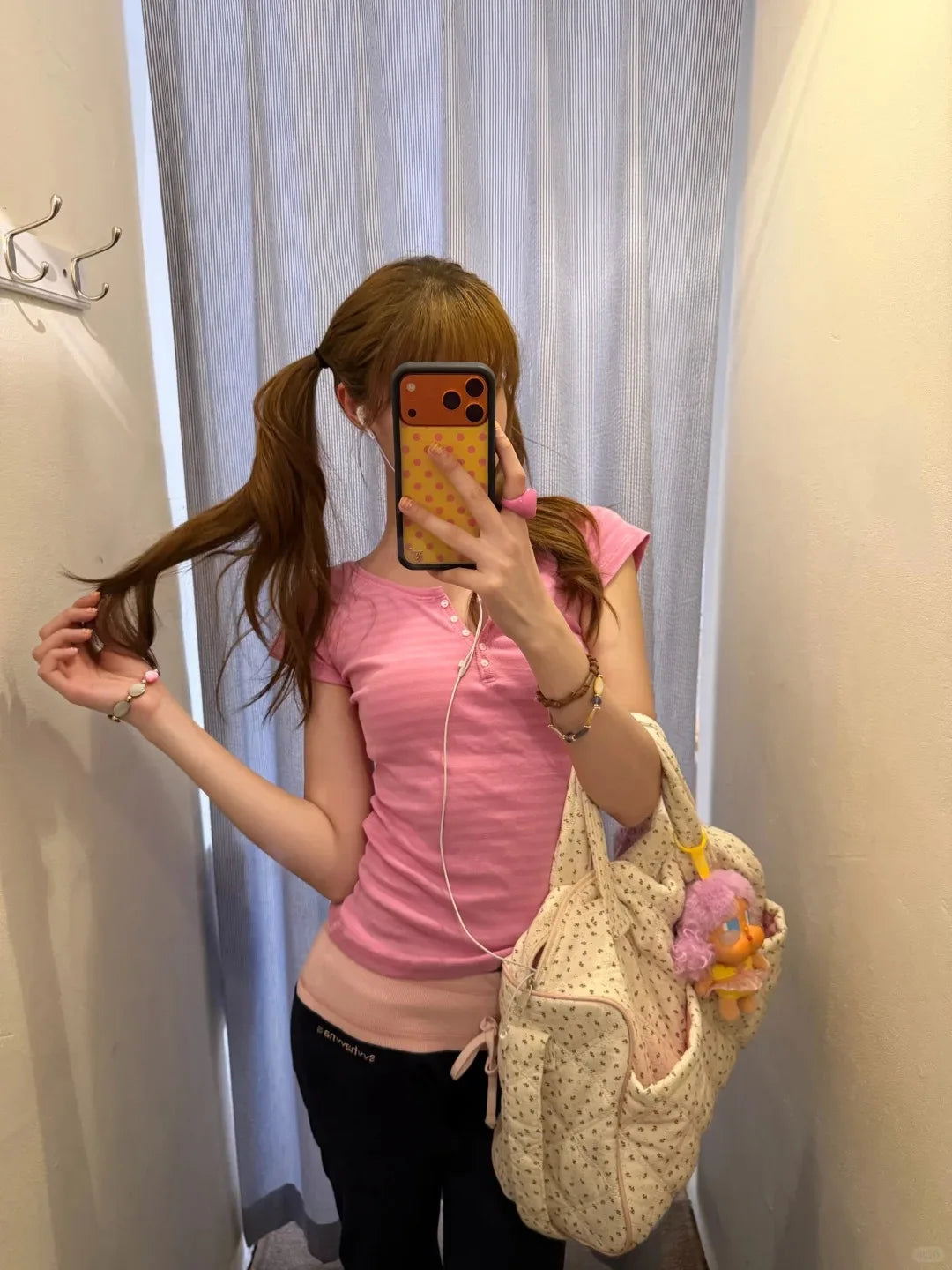 Pink Striped Button T-shirts Women Summer Cotton Slim Preppy Style Cute Crew Neck Short Sleeve Tees Sweet Fashion Y2K Tshirt