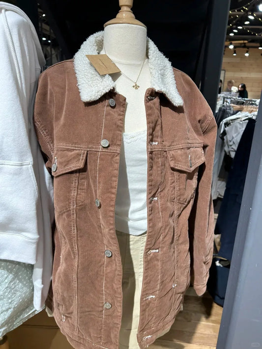 Corduroy Solid Cotton Coat Women Winter Warm Pocket Single-breasted Long Sleeve Jacket Vintage American Chic Coat Tops New