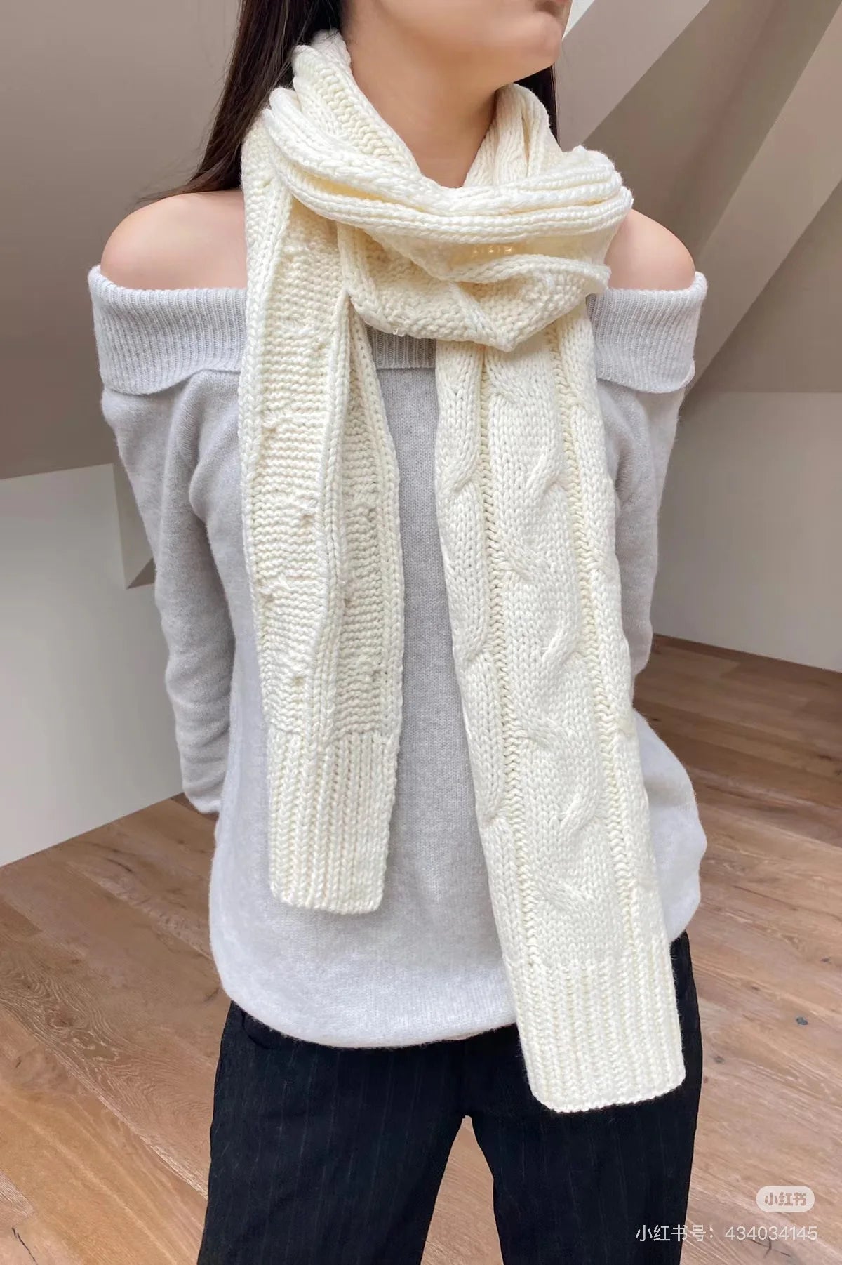 New Beige Tassel Twisted Flower Knitted Scarf Women Autumn Winter Unisex Thick Warm Solid Color Long Scarves Sweet Tassels Scarf