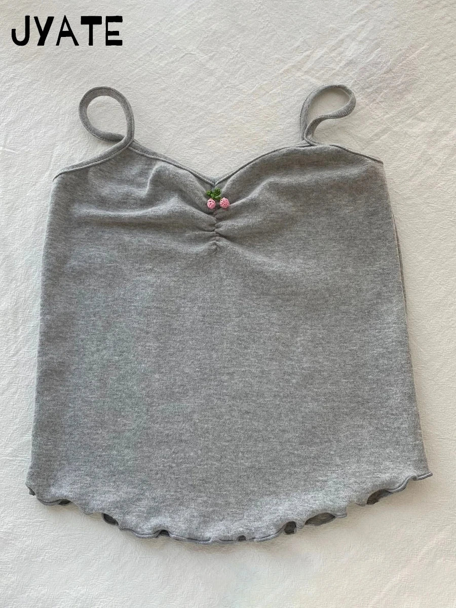 New Sweet Tie Flowers Fungus Trim Camis Women Cotton Streetwear Slim Simple Cropped Vests Cute Basic Preppy Style Tank Tops Y2K