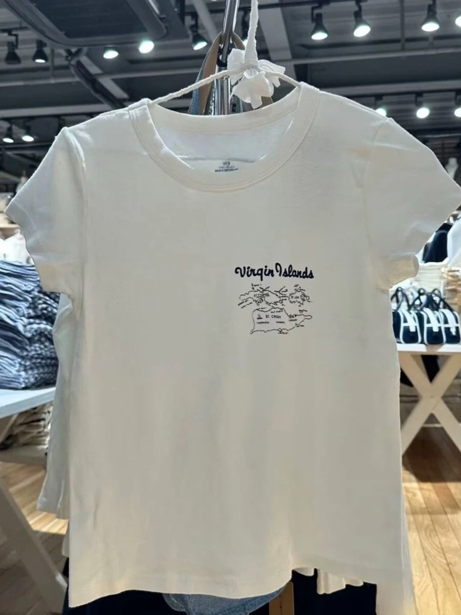 Letter Print Cotton Short Sleeve Tee Women Casual O-neck Streetwear American Tops Female Fashion Sweet Vintage Chic Y2K T-shirts