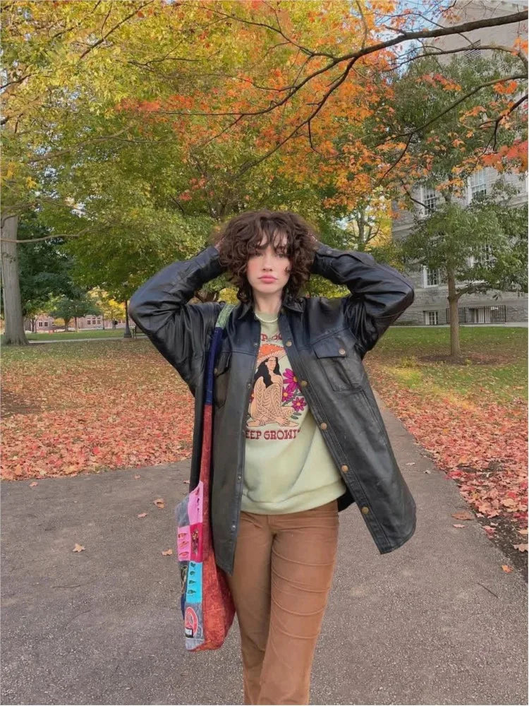 Y2K Mushroom Girl Embroidery Woman's Sweatshirt O-neck Long Sleeve Cotton Fleece Sport Pullovers Autumn Sweet Cute Hoodie Tops