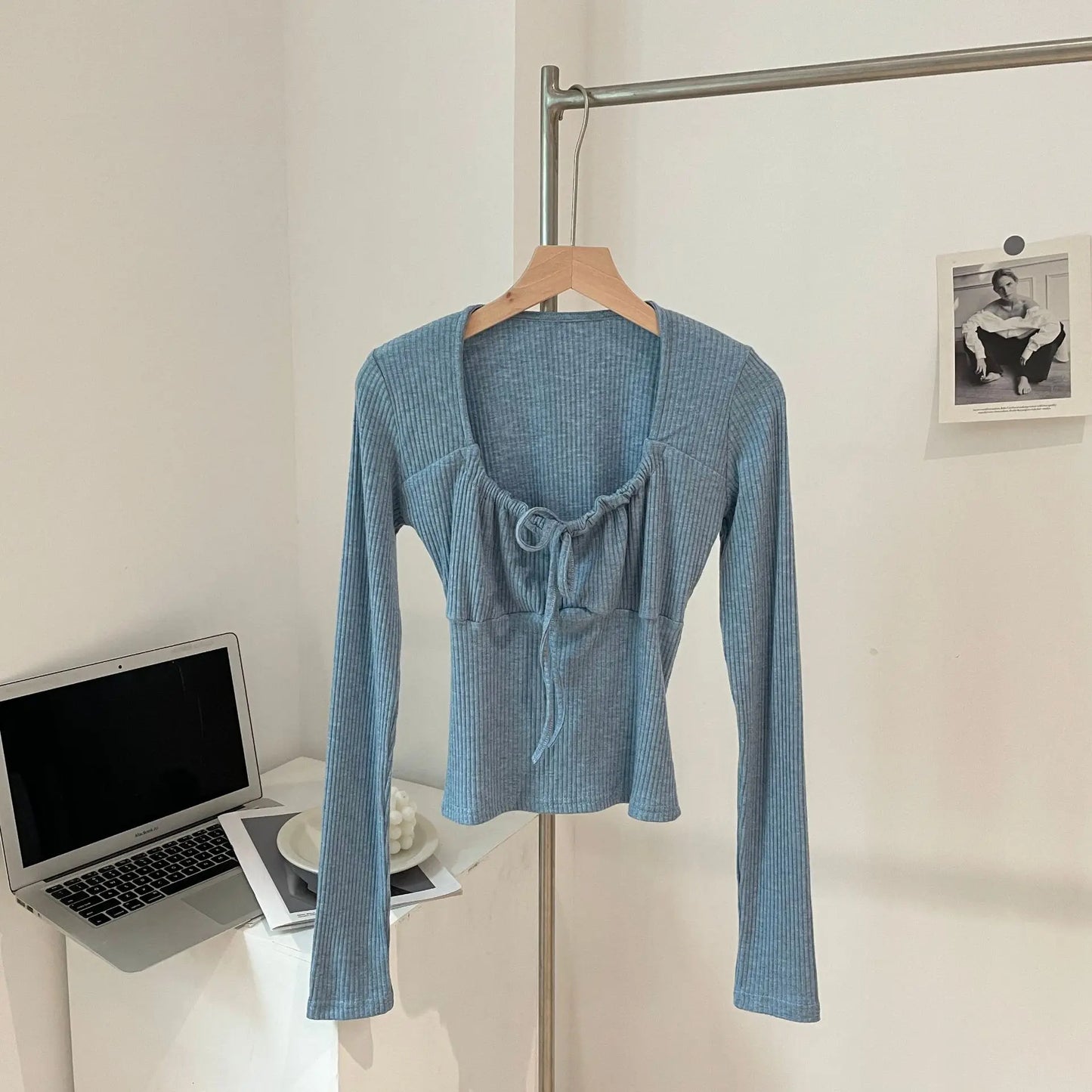 Sweet Lace-up Long Sleeve Tees Women New Casual Slim Solid Scoop Neck Streetwear Top shirt Vintage Preppy Style Cute T-shirt Y2K