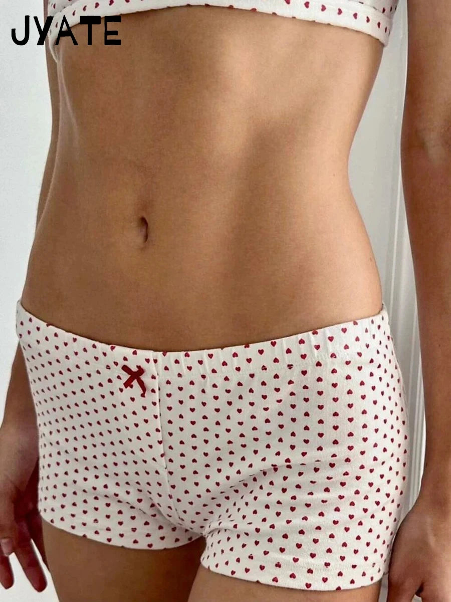 Cherry Print Eyelet Straight Home Underwear Women New Cotton Soft Elastic Waist Pajama Short Pants Sweet Cute Preppy Shorts Y2K