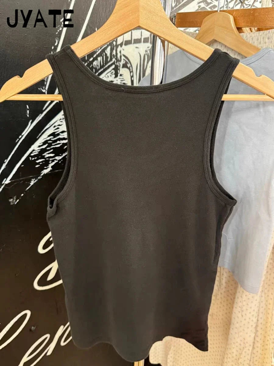 Simple Black U Collar Sleeveless Vest Women New Cute Red Bow Preppy Style Basic Camisole Femme Vintage Chic Casual Tank Tops Y2K