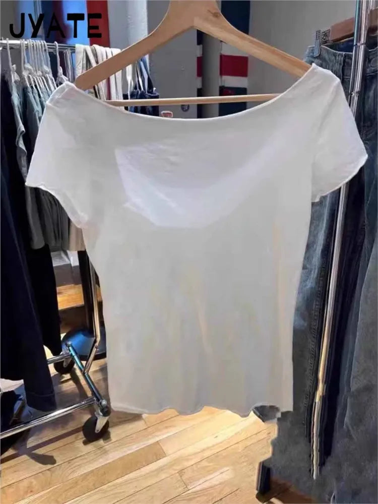 Simple Raw Hem Crew Neck Short Sleeve Tees Women Casual Cotton Soft Thin Sexy Chic Basic Tops Streetwear Vintage Sweet T-shirts