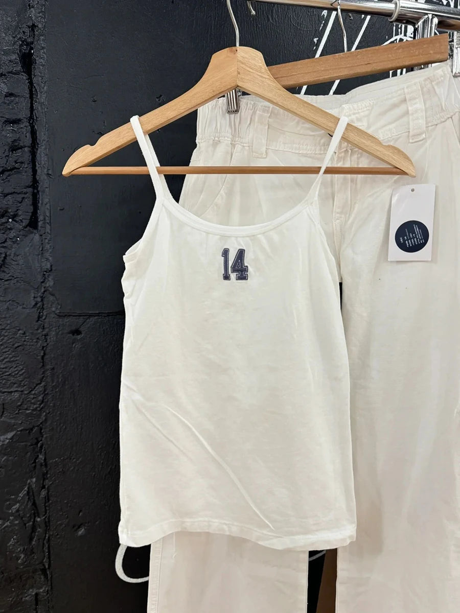 Sweet 14 Embroidery Slim Tank Top Women Spring Casual Sleeveless Cotton Camis Female White Cute Preppy Style Vest Y2K Tops New
