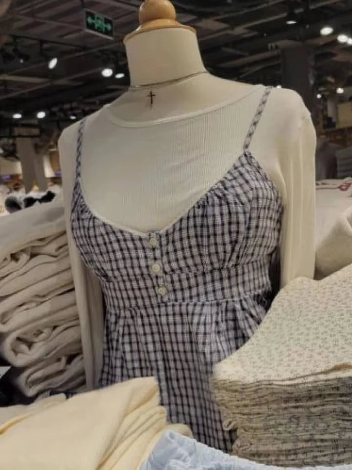 Navy Dot Slim Buttons Tank Top Woman Summer New Lace Trim V-neck Back Lace-up Cotton Camis Clothes Vintage Sweet Crop Tops Y2K