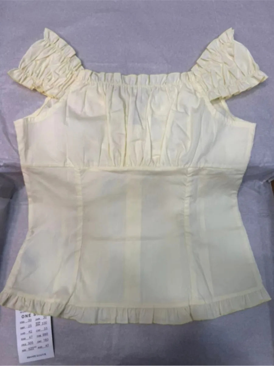 Yellow Sweet Folds Blouse Top Women Casual Single Breasted Ruffle Sleeveless Tank Tops Vest Cute Casual Preppy Style Camis Y2K