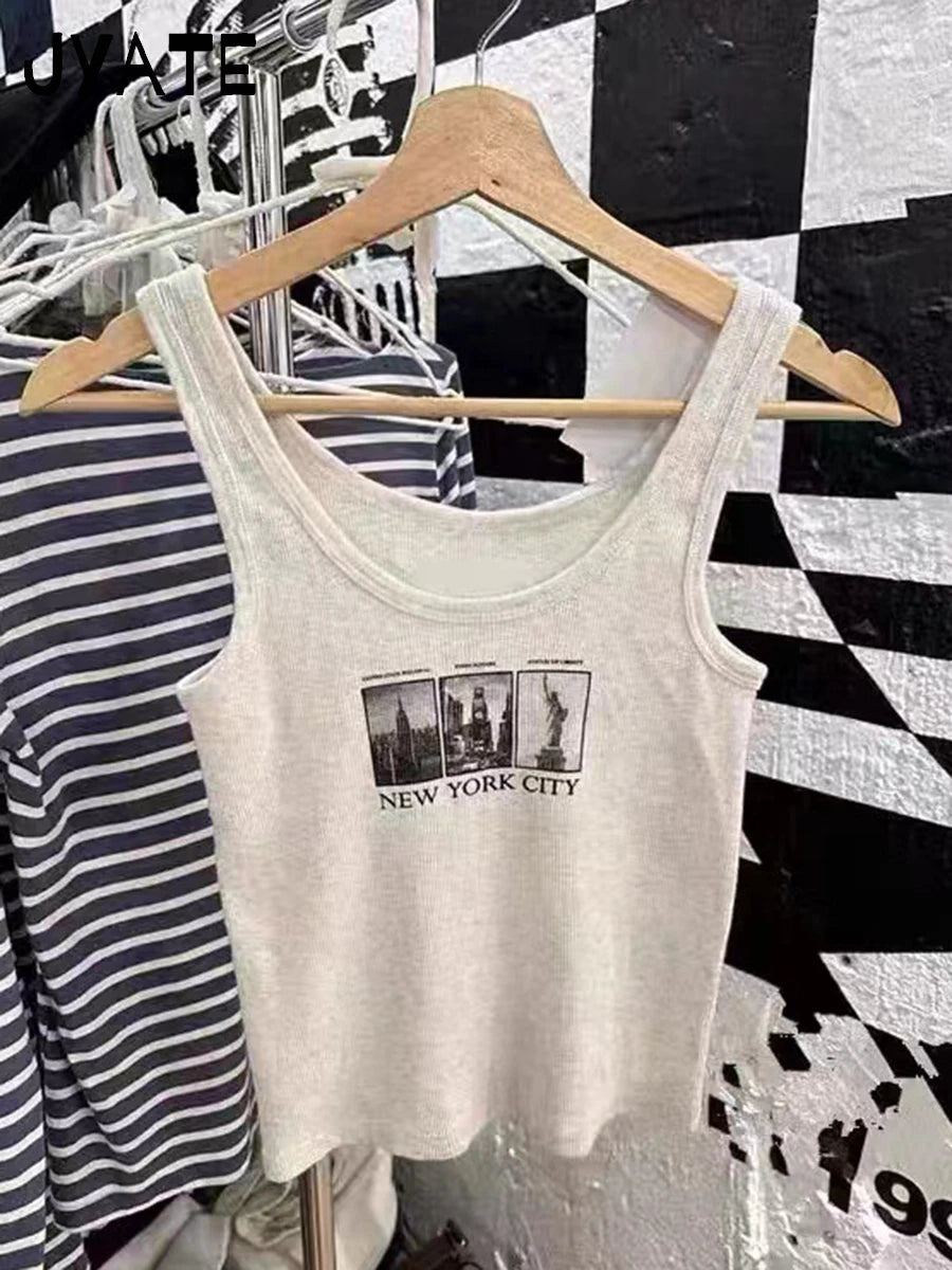 Fashion Letter Print Cotton Ribbed Tank Tops Women Summer New Casual Simple Slim Sleeveless Vest Vintage Chic Sweet Crop Top Y2K