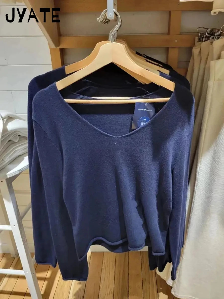 Gray Raw Trim Knit Cropped Sweater Women Scoop Neck Long Sleeve Cotton Loose Jumper Autumn Simple Sweet Oversized Crop Top Y2K