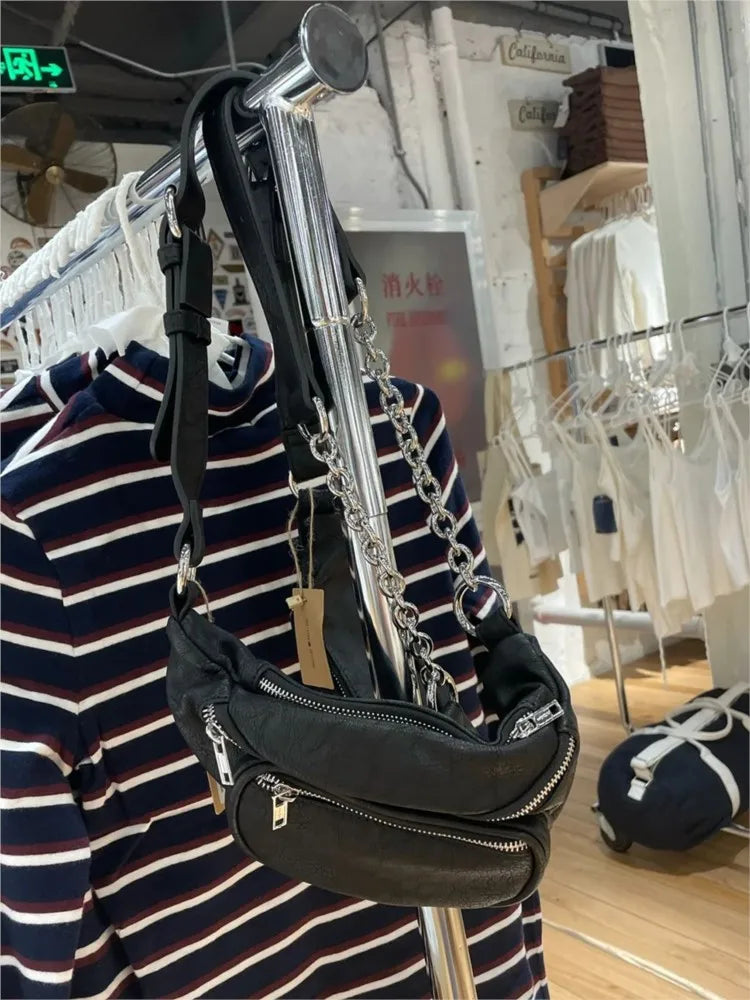 Vintage Denim Shoulder Bag Women New Cute Pockets High Zipper High Quality Ladies Bags Streetwear Chic Preppy Style Handbags Y2K