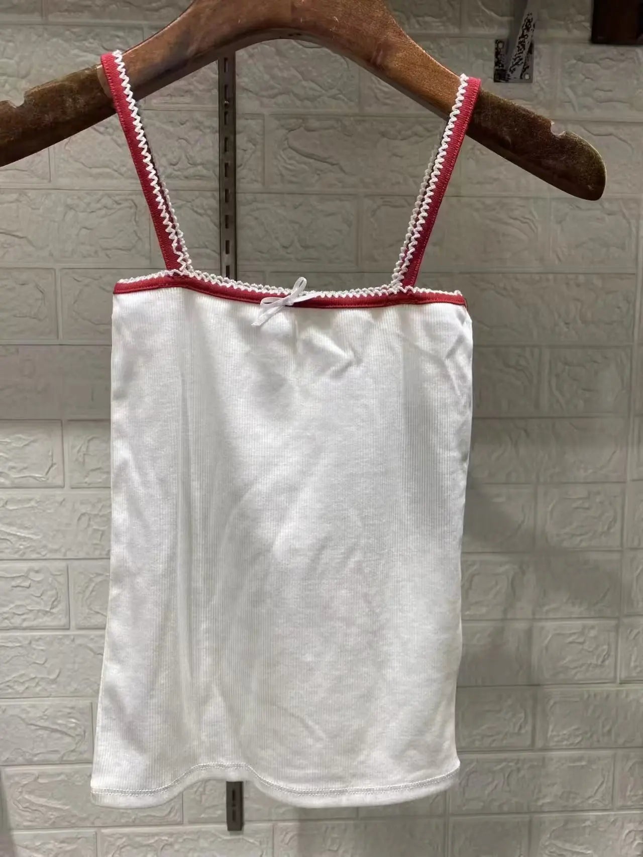 Retro Patchwork Ribbed Cotton Tops Women Summer Sweet Ruffle Square Collar Sleeveless Bow Camis Vintage Chic Slim Crop Top 2024