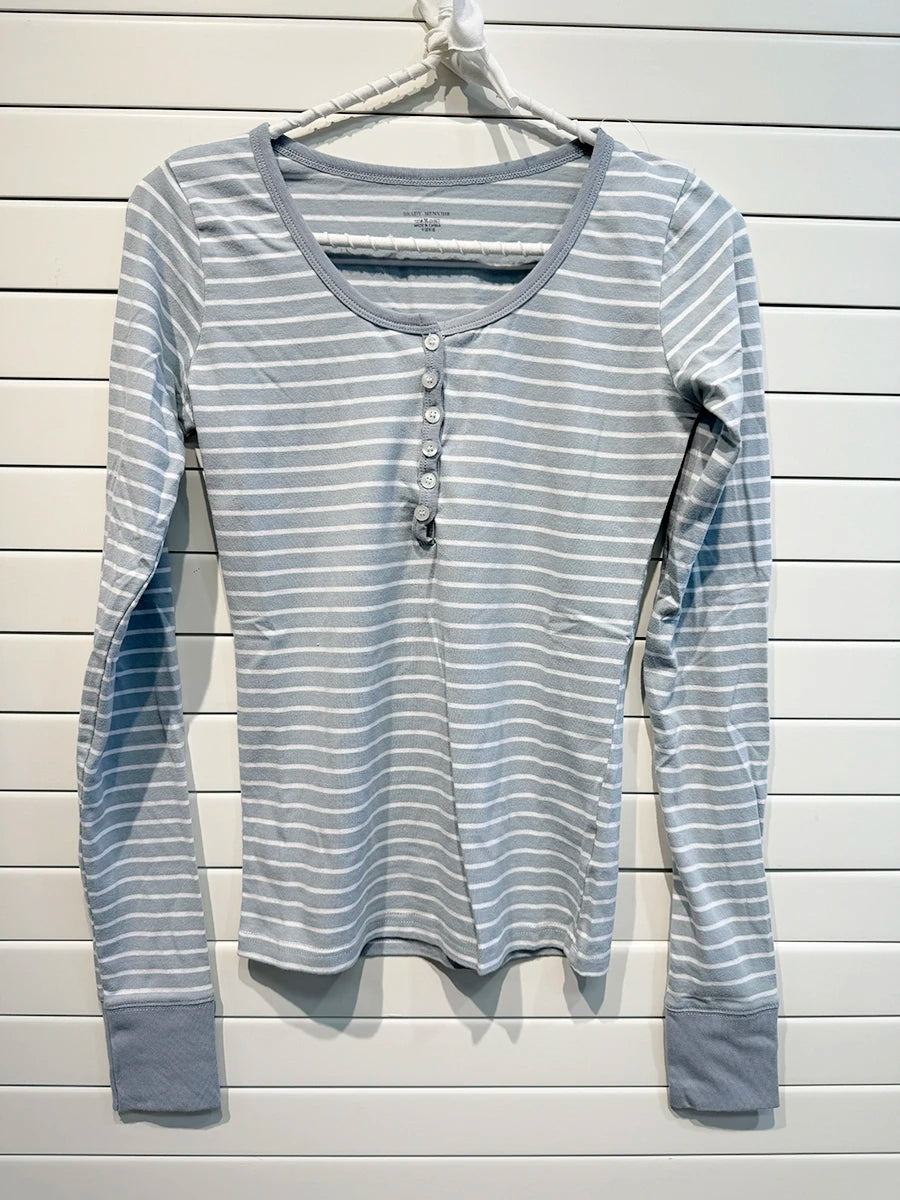 Brown Striped Buttons T-shirts Women Casual Chic Cotton Patchwork Long Sleeve Tees Vintage Preppy Style Slim Tshirt Y2K Tops New